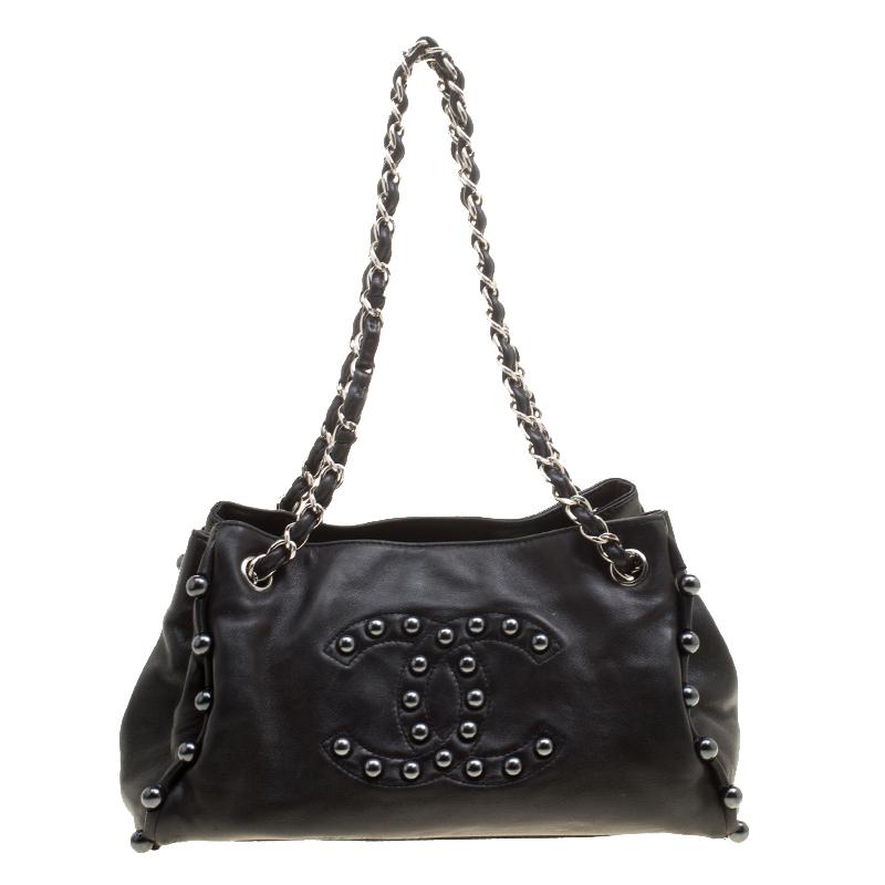 Chanel Black Leather Pearl Obsession Tote