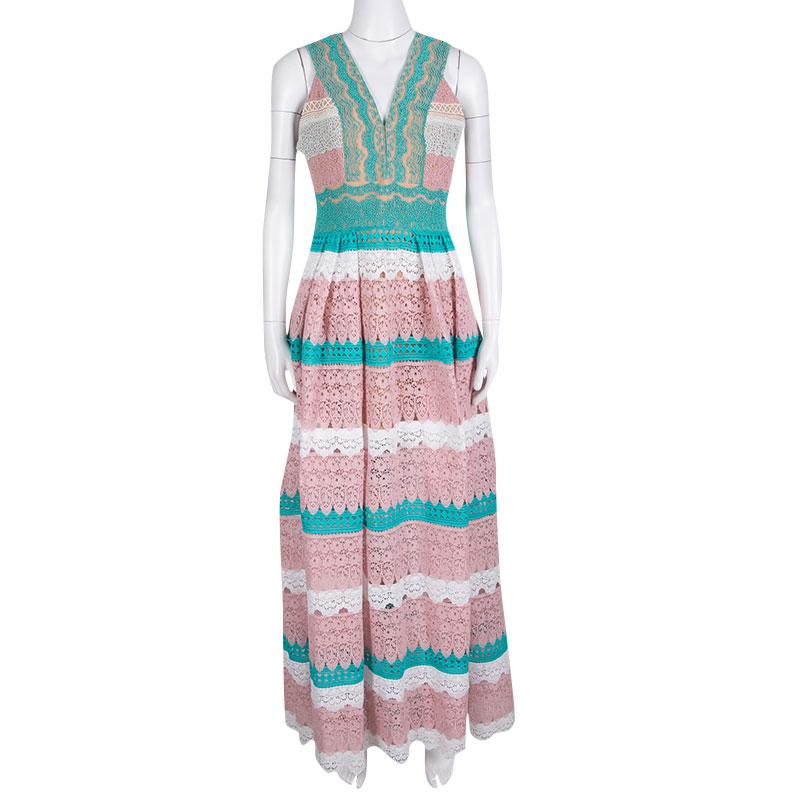 Gray Zuhair Murad Multicolor Beadwork and Floral Lace Sleeveless Gathered Gown M