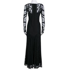 Temperley London Black Embroidered Tulle Long Sleeve Francine Gown M