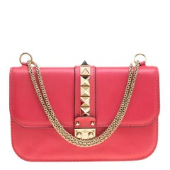 Valentino Hot Pink Leather Rockstud Medium Glam Lock Flap Bag