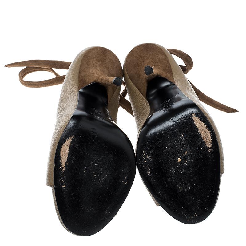 Black Giuseppe Zanotti Beige Leather Alien Open Toe Ankle Tie Up Sandals Size 39.5