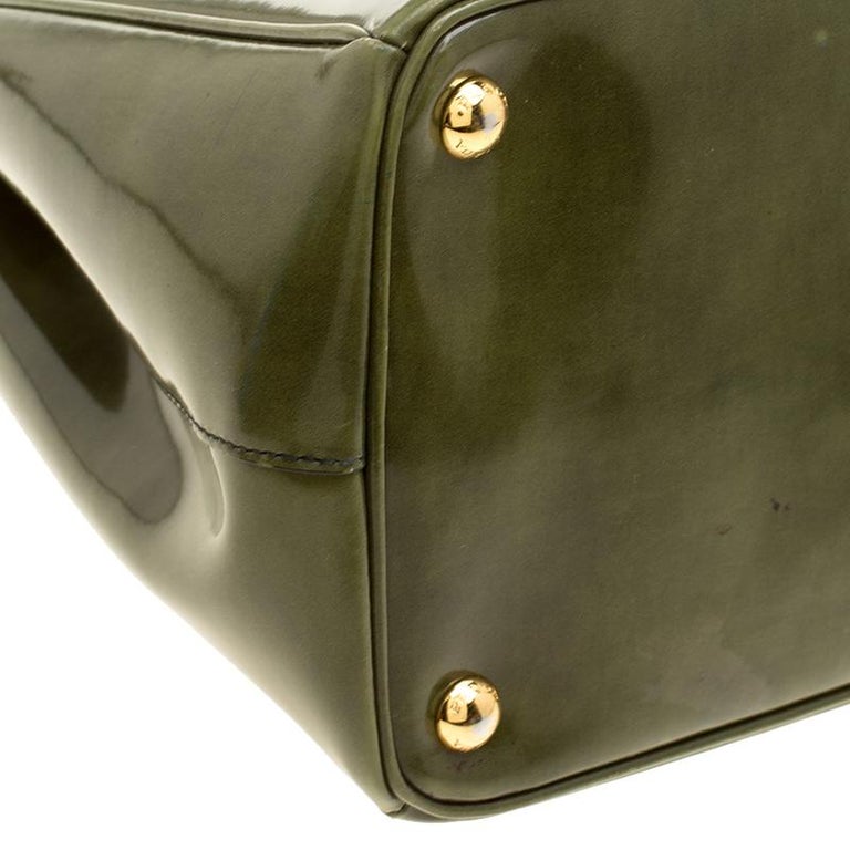 Prada Olive Green Patent Spazzolato Leather Large Double Zip Tote at
