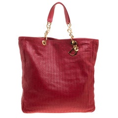 Dior Red Woven Leather Large Soft Lady Dior Tote