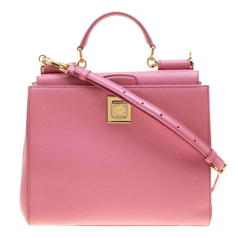 Dolce and Gabbana Pink Leather Medium Miss Sicily Top Handle Bag