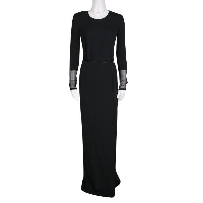 Tom Ford Black Silk Wrap Front Long Sleeve Maxi Dress S In Good Condition In Dubai, Al Qouz 2