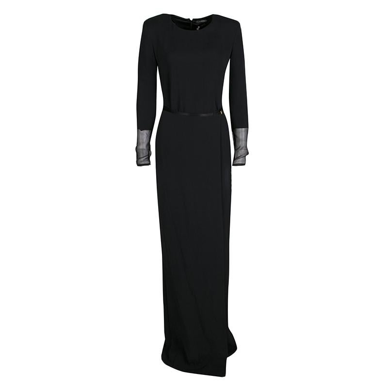 Tom Ford Black Silk Wrap Front Long Sleeve Maxi Dress S