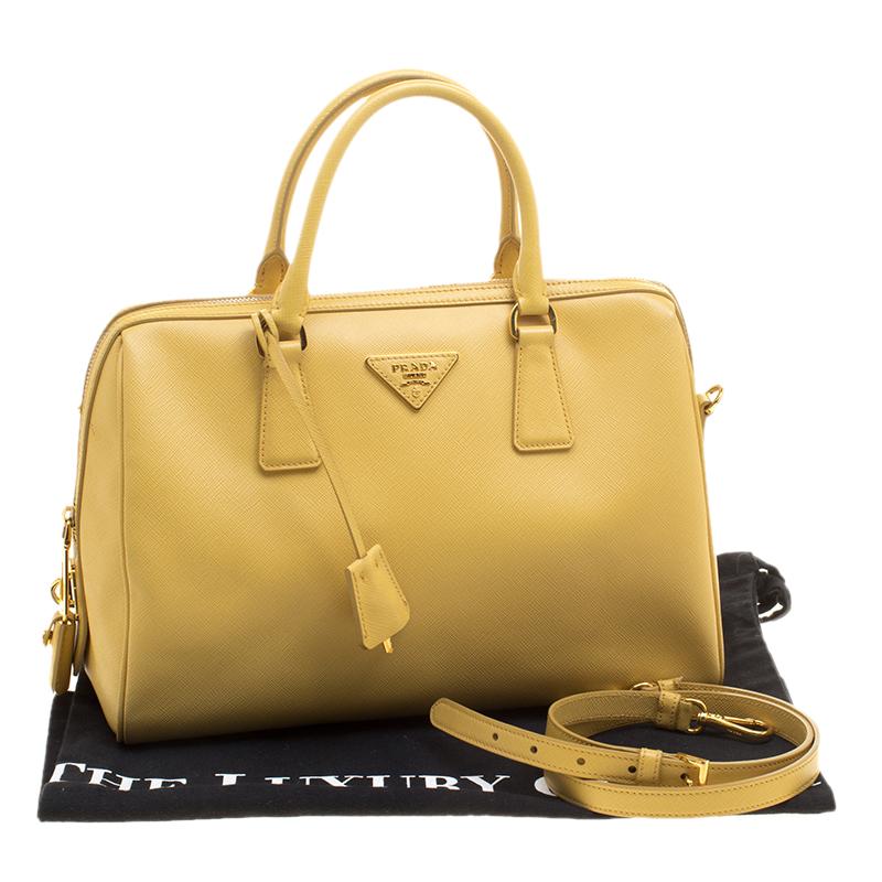 Women's Prada Yellow Saffiano Leather Bauletto Satchel