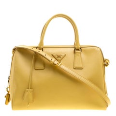 Prada Yellow Saffiano Leather Bauletto Satchel