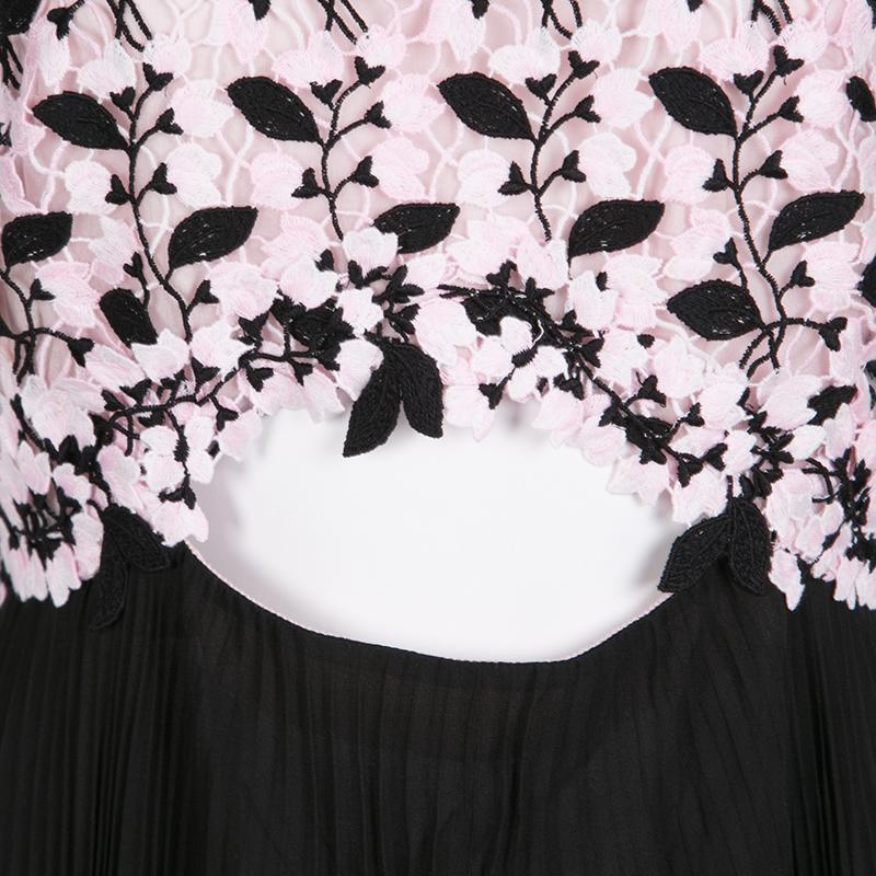 Giambattista Valli Floral Lace Cutout Waist Detail Plisse Maxi Dress M 1