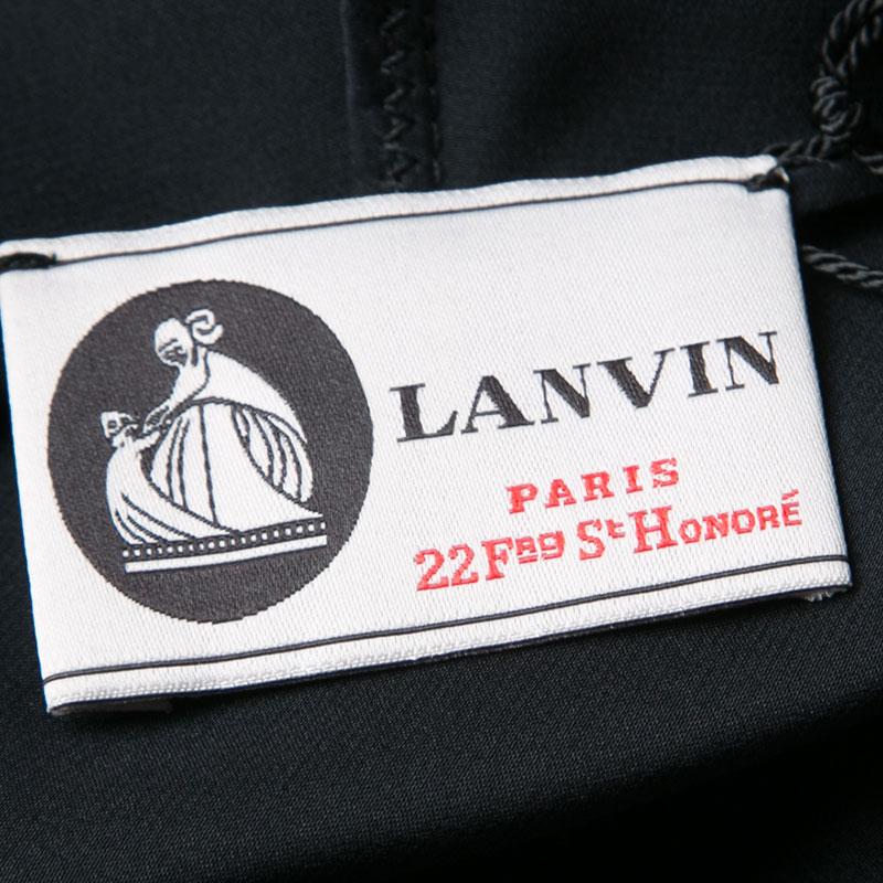Women's Lanvin Black Draped Silk Satin Sleeveless Belted Dress M