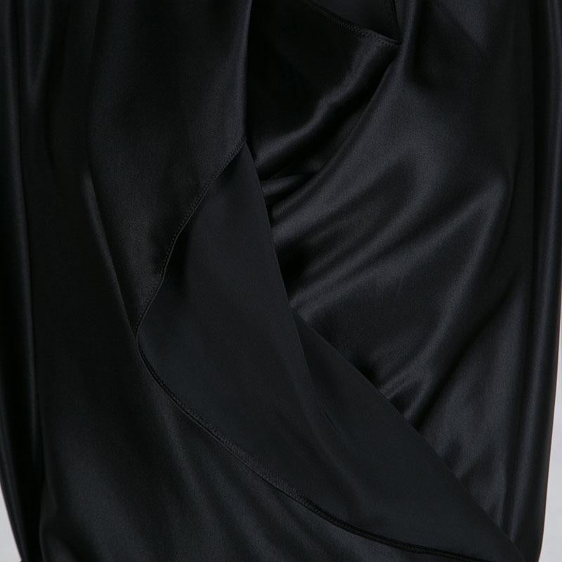 Lanvin Black Draped Silk Satin Sleeveless Belted Dress M 2