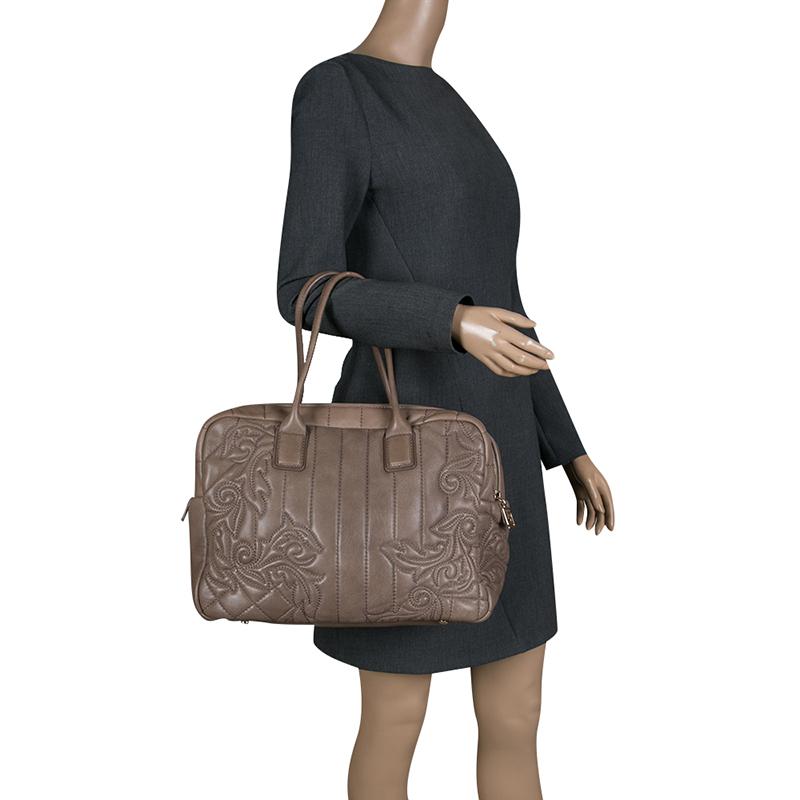 Versace Brown Leather Demetra Vanitas Top Handle Bag In Excellent Condition In Dubai, Al Qouz 2