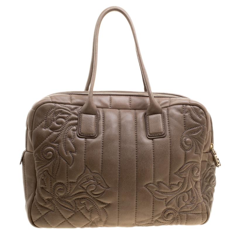 Versace Brown Leather Demetra Vanitas Top Handle Bag