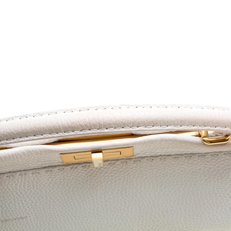 Fendi White Leather Large Peekaboo Top Handle Bag 6