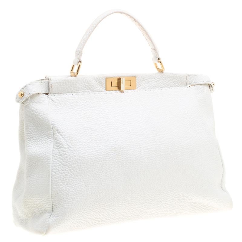 Fendi White Leather Large Peekaboo Top Handle Bag 7