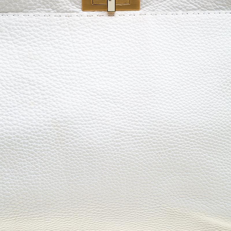 Fendi White Leather Large Peekaboo Top Handle Bag 4
