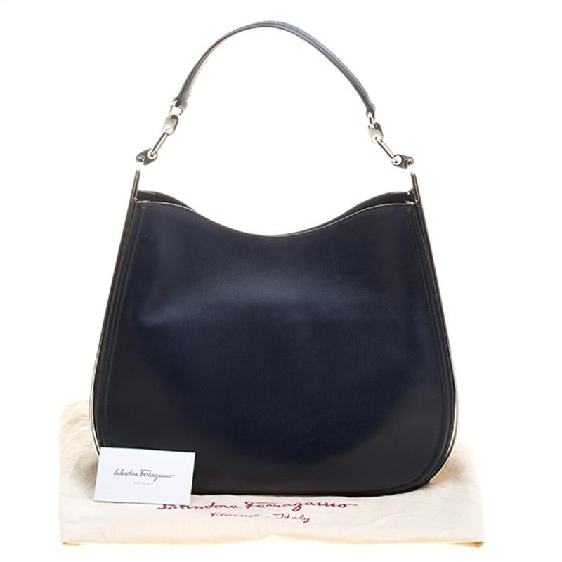 Salvatore Ferragamo Navy Blue Leather Hobo 1