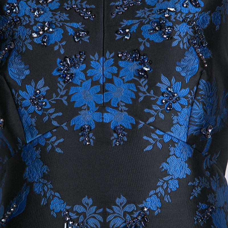 Stella McCartney Black and Blue Embellished Floral Jacquard Angelica Gown M 1