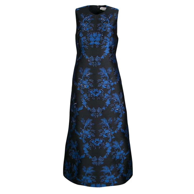 Stella McCartney Black and Blue Embellished Floral Jacquard Angelica Gown M