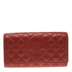 Chanel Red Quilted Leather CC Continental Wallet