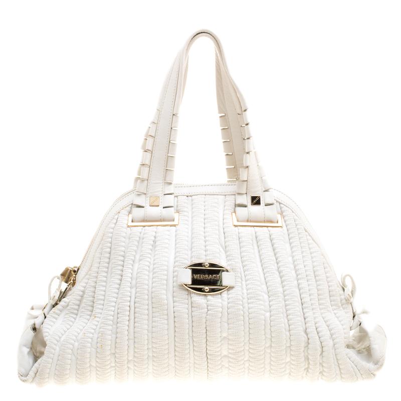 Versace White Leather Dome Satchel