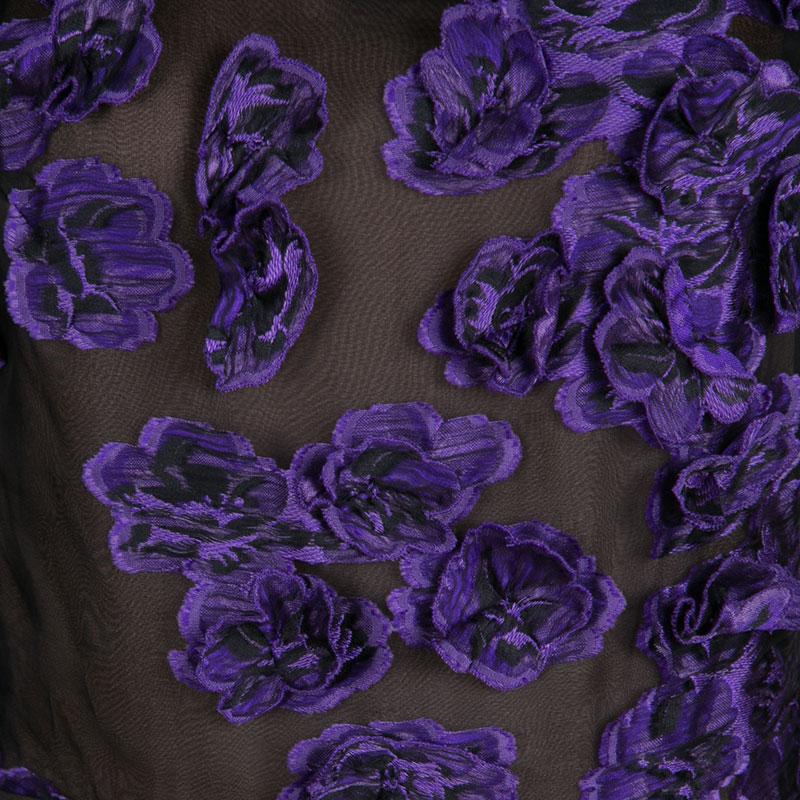 Jason Wu Purple Floral Applique and Jacquard High Low Gown M In Good Condition In Dubai, Al Qouz 2