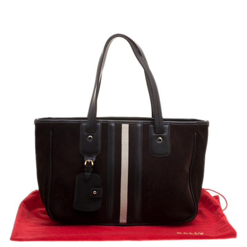 Women's Bally Black Suede and Leather Web Tote