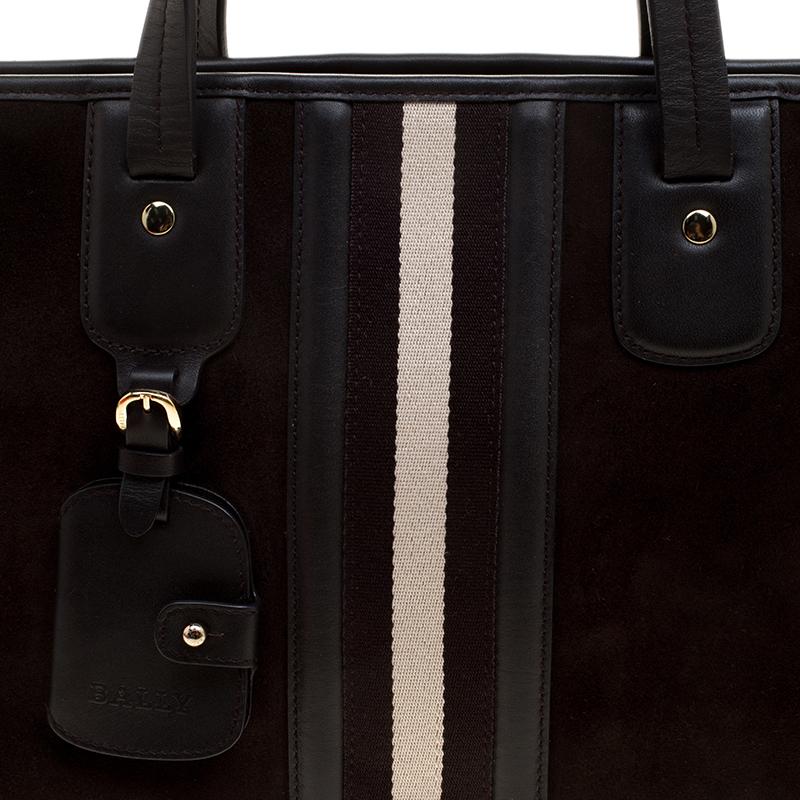 Bally Black Suede and Leather Web Tote 4