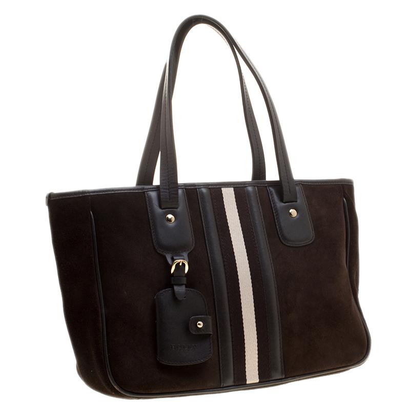 Bally Black Suede and Leather Web Tote 7
