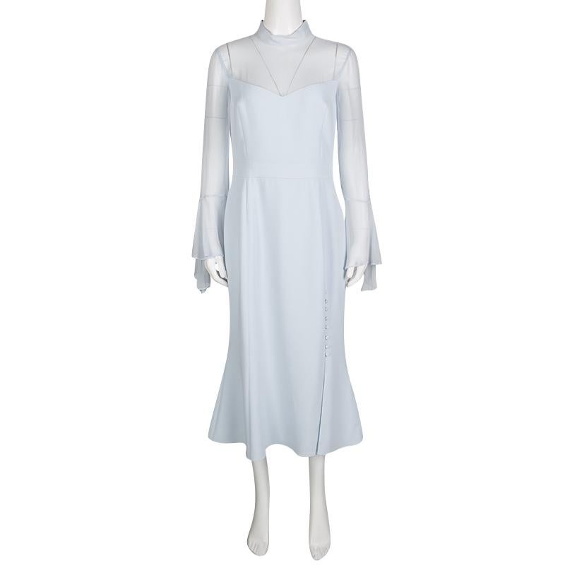 Gray Prabal Gurung Powder Blue Sheer Sleeve Side Button Detail Dress M