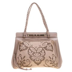 Valentino Beige Leather and Lace Demetra Tote