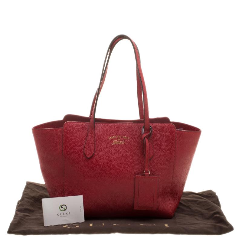 Gucci Red Leather Small Swing Tote 1