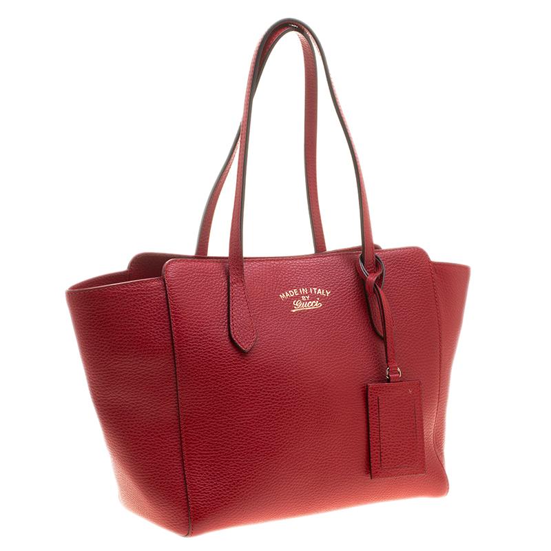 Gucci Red Leather Small Swing Tote 2