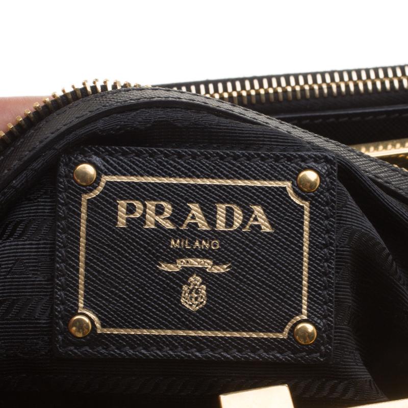Prada Black Saffiano Lux Leather Frame Top Handle Bag 3