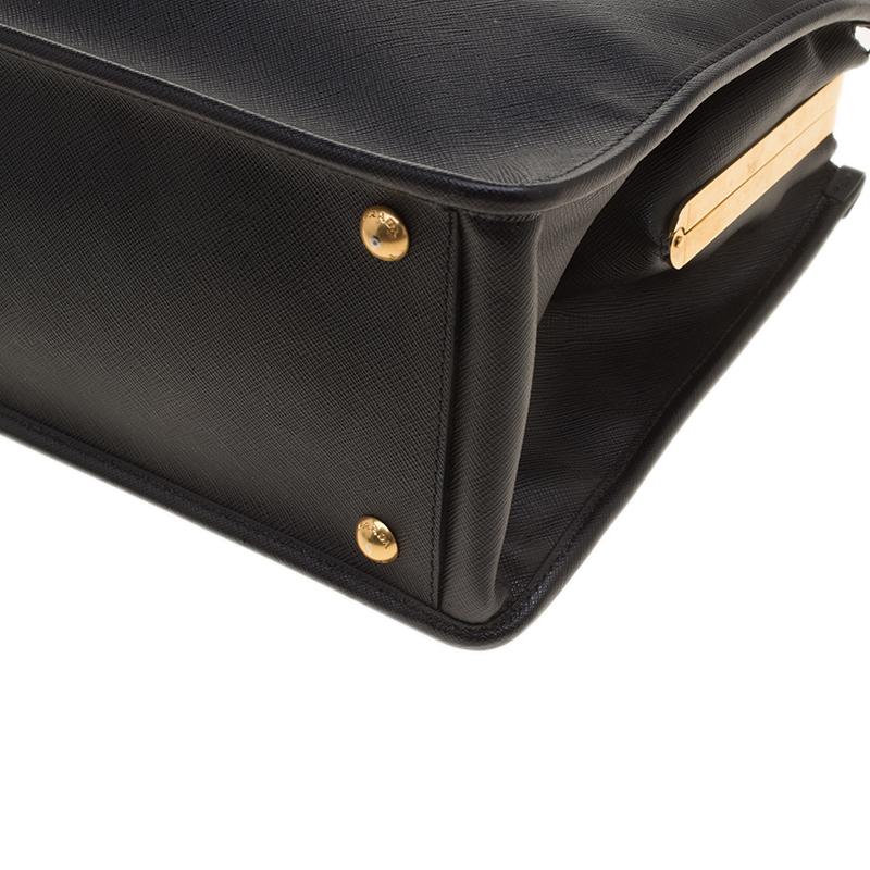 Prada Black Saffiano Lux Leather Frame Top Handle Bag 2