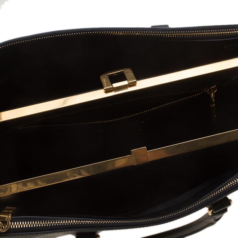 Prada Black Saffiano Lux Leather Frame Top Handle Bag 1