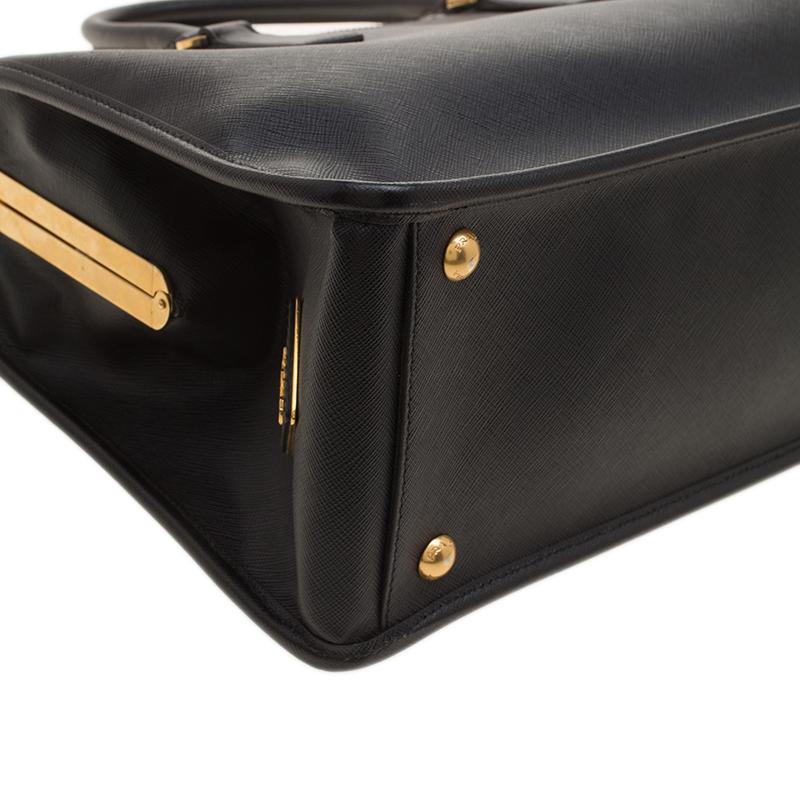 Prada Black Saffiano Lux Leather Frame Top Handle Bag 4