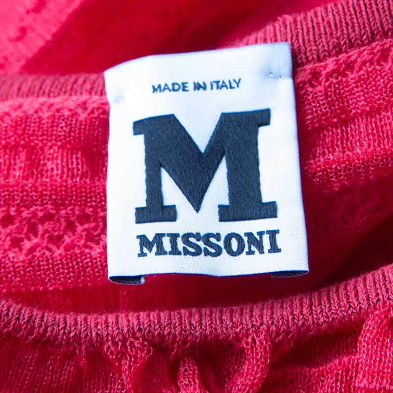 M Missoni Red Knit Ruffled Neck Sleeveless Maxi Dress M  1