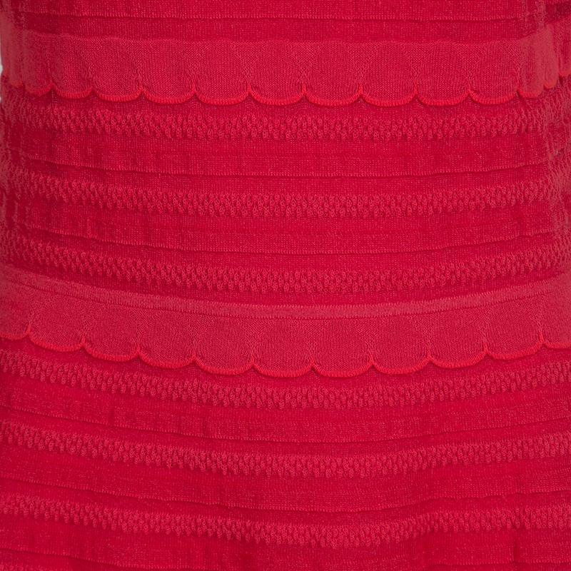 M Missoni Red Knit Ruffled Neck Sleeveless Maxi Dress M  2