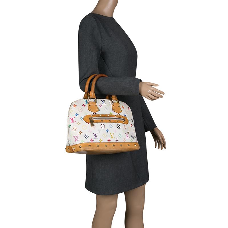 Louis Vuitton White Multicolor Monogram Alma PM Bag In Good Condition In Dubai, Al Qouz 2