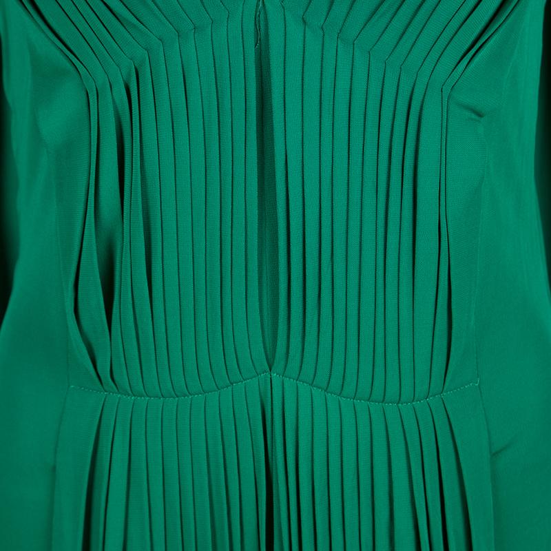 Alexander McQueen Emerald Green Knit Pleated Sleeveless Midi Dress M In Good Condition In Dubai, Al Qouz 2
