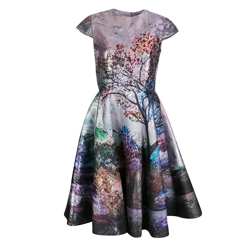 Mary Katrantzou Multicolor Metallic Jacquard Babelonia Dress M 