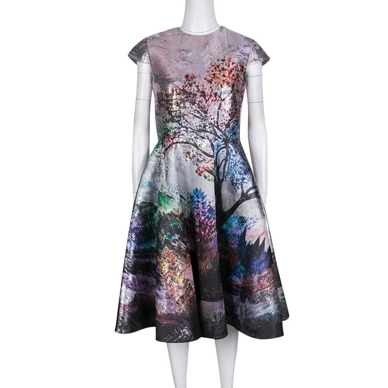 Women's Mary Katrantzou Multicolor Metallic Jacquard Babelonia Dress M 