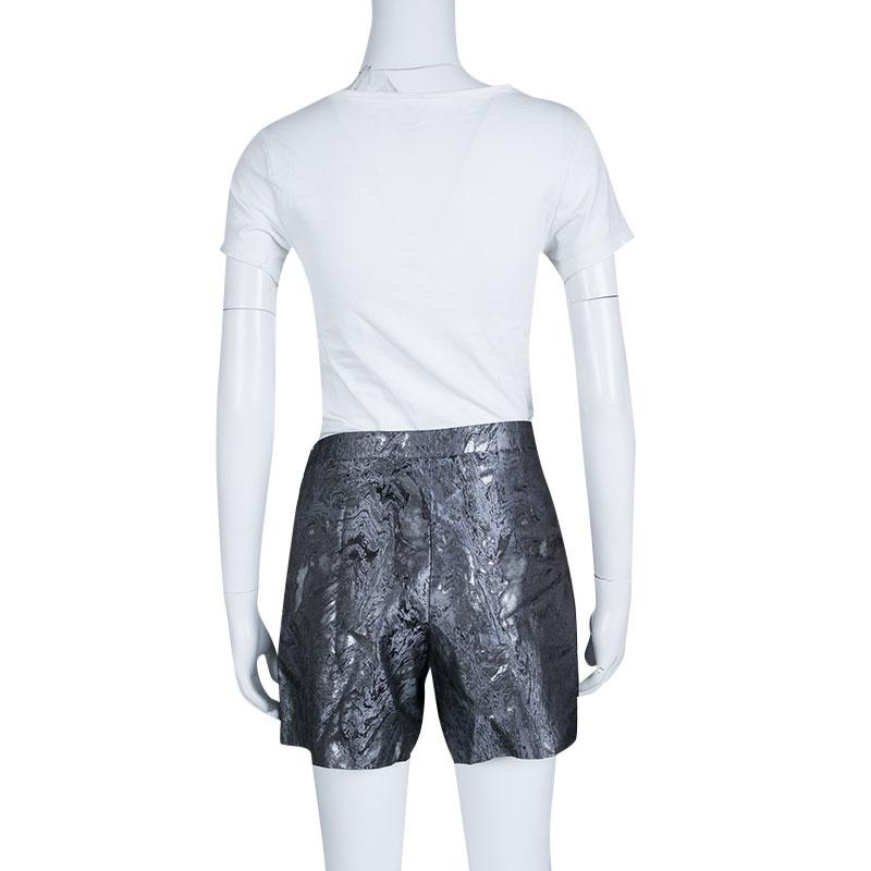 Gray Chanel Metallic Jacquard Pleat Detail Damask Shorts M