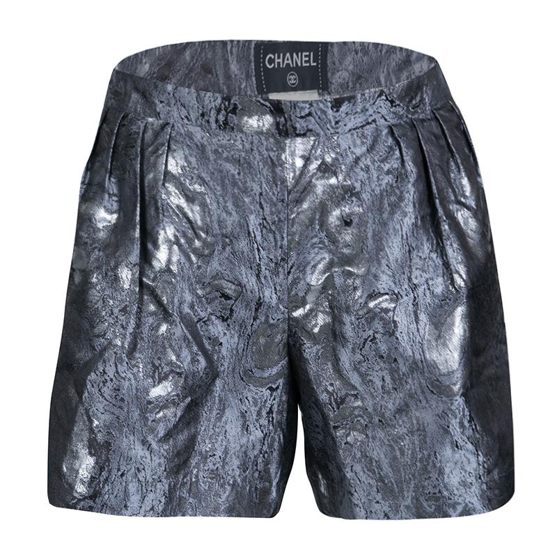 Chanel Metallic Jacquard Pleat Detail Damask Shorts M