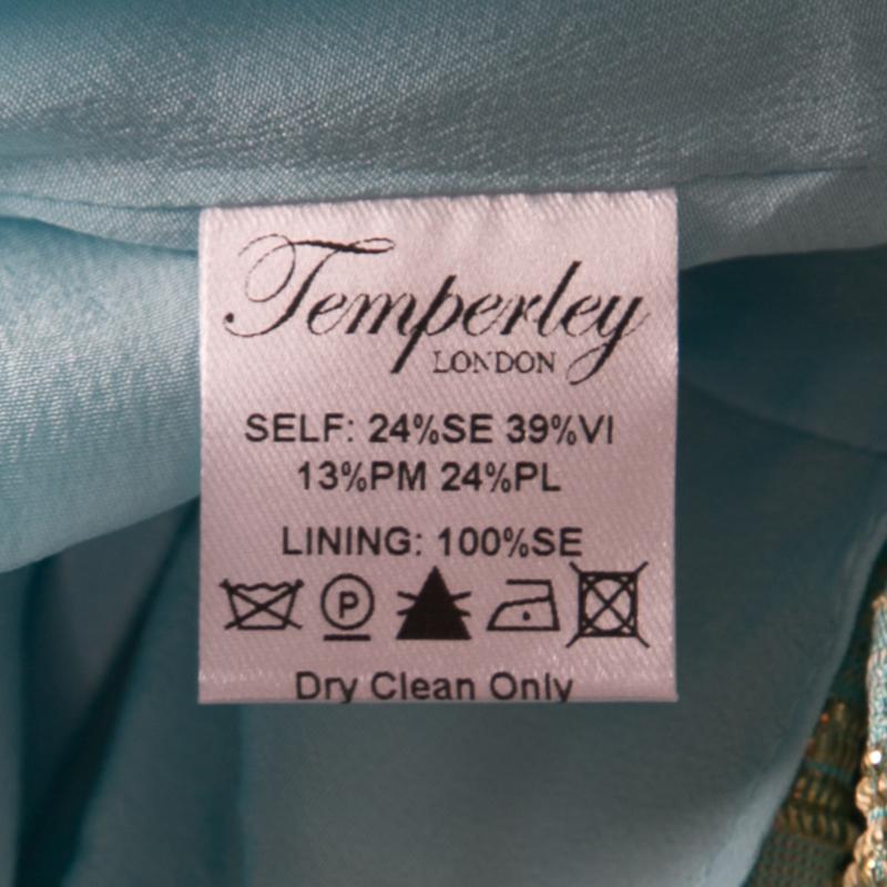 Temperley London Aqua Lurex Detail Jacquard Tie Detail Verve Gown M In Excellent Condition In Dubai, Al Qouz 2