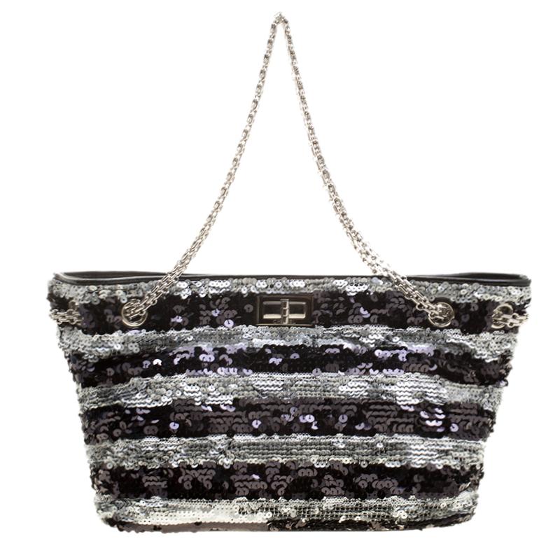 Chanel Black/Silver Stripe Sequins Reissue Shoulder Bag 1