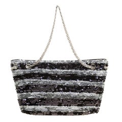Chanel Black/Silver Stripe Sequins Reissue Shoulder Bag