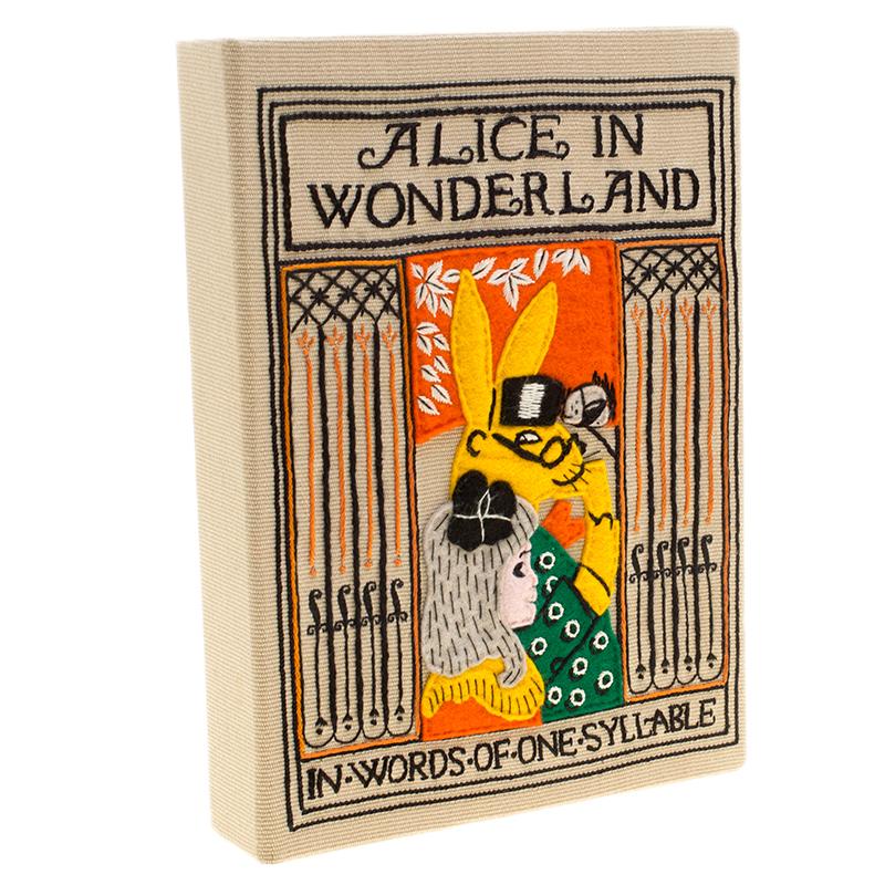 Olympia Le Tan Beige Canvas und Messing Alice im Wunderland Book Clutch für Damen oder Herren