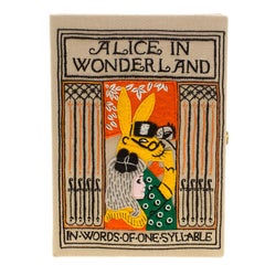 Olympia Le Tan Beige Canvas und Messing Alice im Wunderland Book Clutch